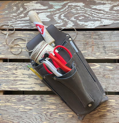 Leather Belt Bucket Holster filled with Gardener's Kit tools