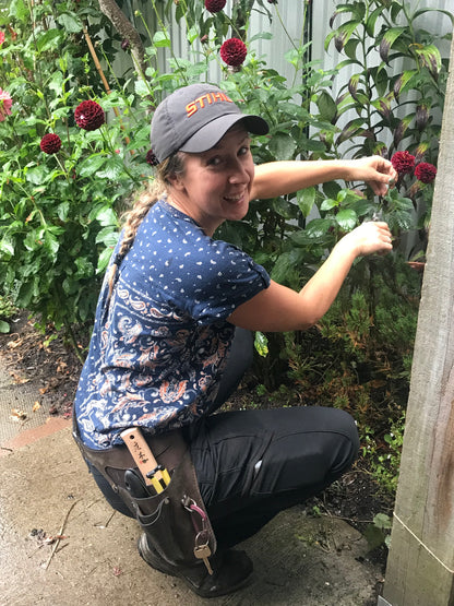 Deluxe Leather Garden Toolbelt 2.0 being worn in the garden