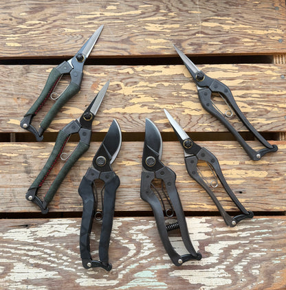 Display of Black Masamune Secateurs, Kuroco Secateurs and Kuroco Flower Snips