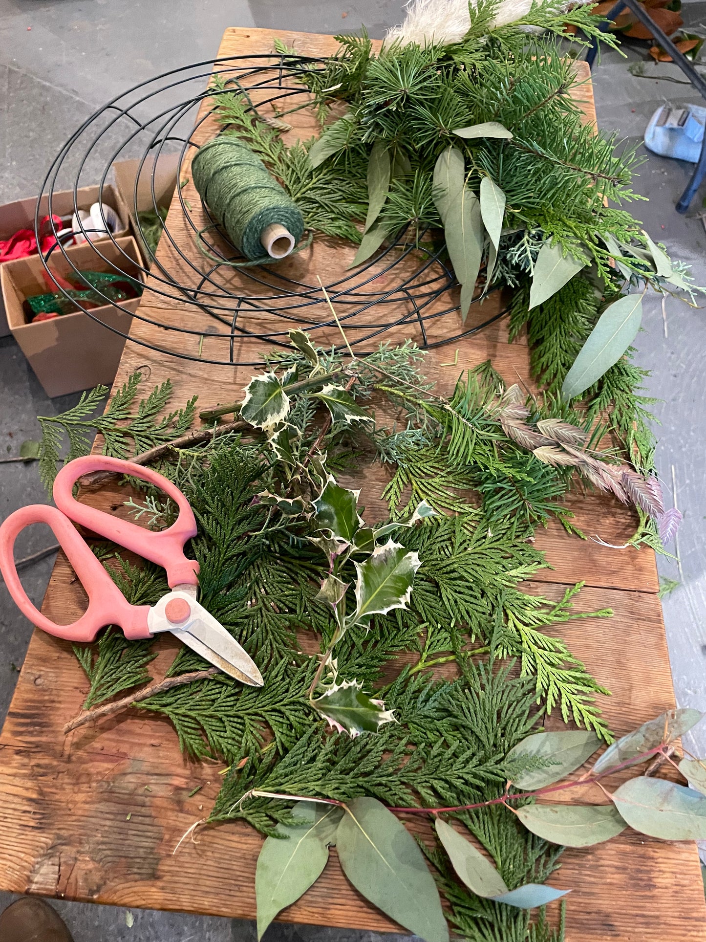 Niwaki Sakagen Scissors being used for wreath making