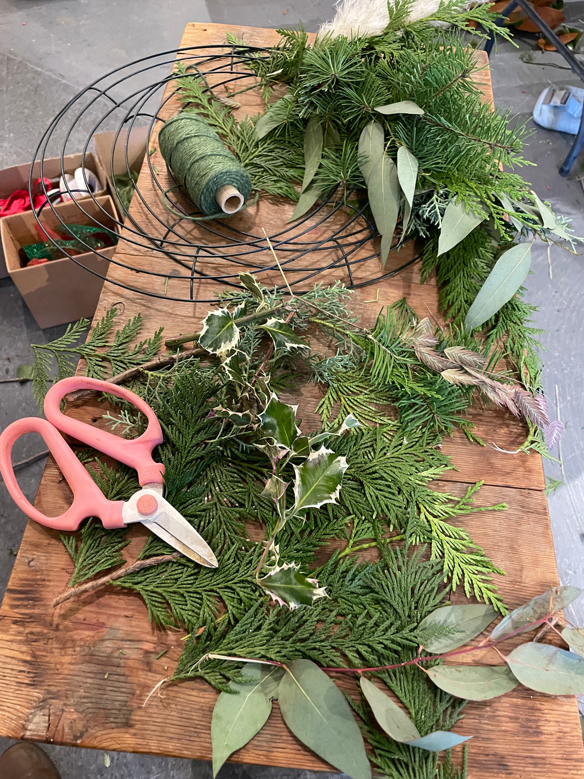 Niwaki Sakagen Scissors being used for wreath making