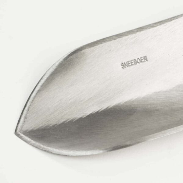 Sneeboer Transplanting Trowel Cherry Handle, close-up view of Blade