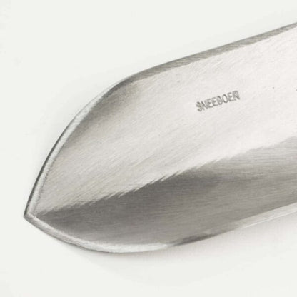 Sneeboer Transplanting Trowel Cherry Handle, close-up view of Blade
