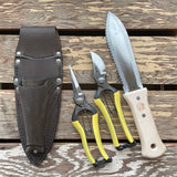 Deluxe Double Holster + Pouch, displayed with GR Pro Snips, GR Pro Secateurs and Niwaki Serrated Hori Hori
