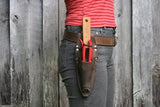 Deluxe Double Holster + Pouch being worn with Deluxe Leather Belt