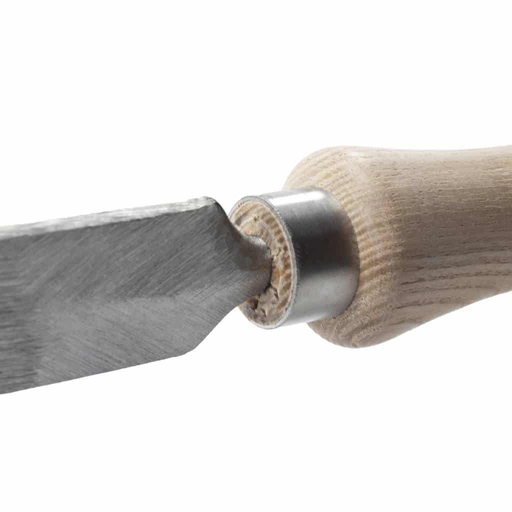 Sneeboer Hand Flat Stone Scratcher Brick Weeder, close-up of handle attachment