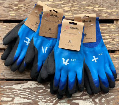 Waterproof and fleece lined Niwaki Winter Gloves displayed in all sizes